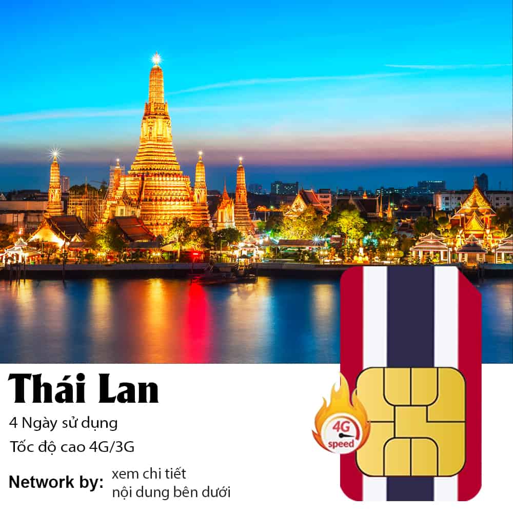 Sim Du Lịch Thái Lan 4 Ngày 4GB/ 8GB/ 12GB Data